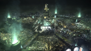 Final Fantasy VII Remake análise: Cloud em Midgar com a Shinra ao fundo (imagem destacada)